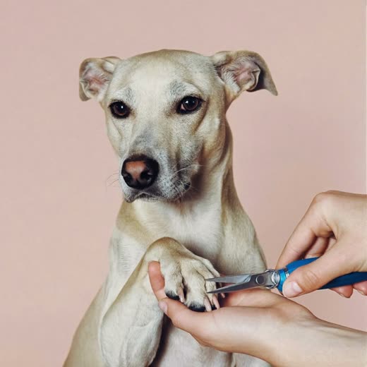 A dog's paw held in a hand while a nail is clipped